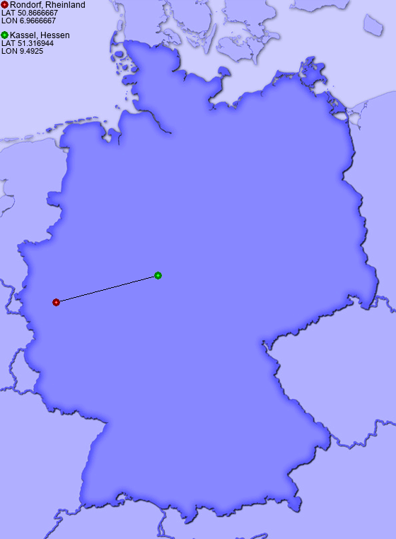 Distance from Rondorf, Rheinland to Kassel, Hessen