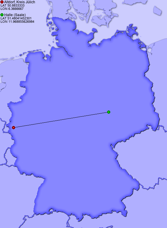 Distance from Altdorf, Kreis Jülich to Halle (Saale)