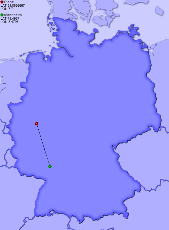 Distance from Piene to Mannheim