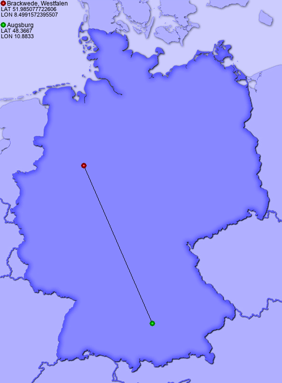 Distance from Brackwede, Westfalen to Augsburg