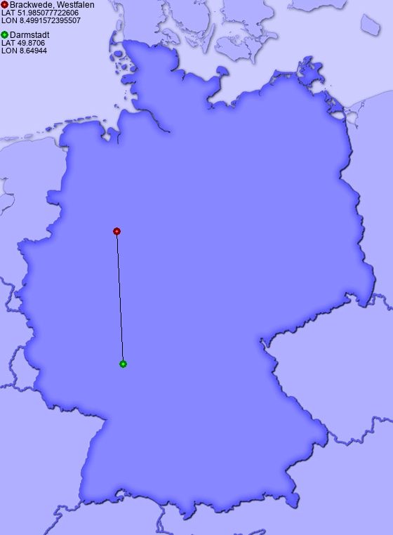 Distance from Brackwede, Westfalen to Darmstadt
