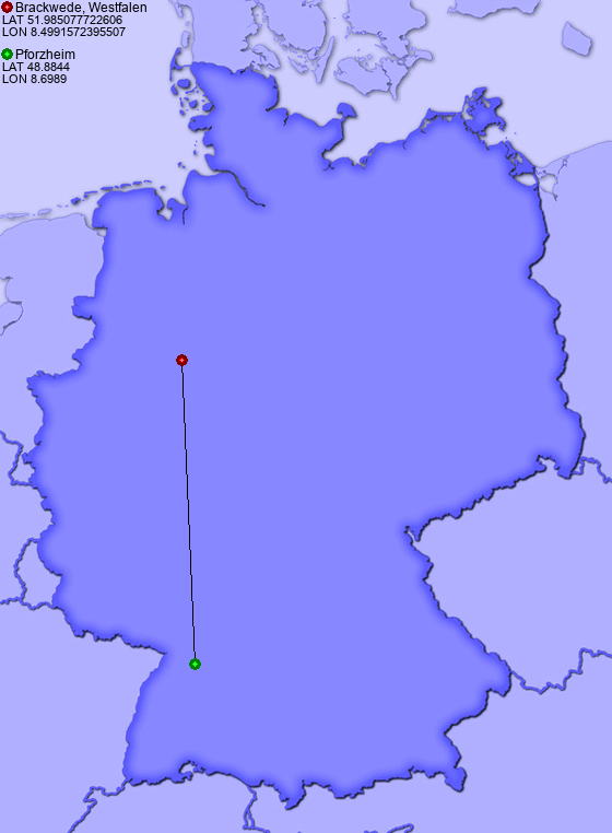 Distance from Brackwede, Westfalen to Pforzheim