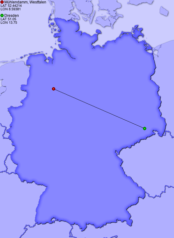 Distance from Mühlendamm, Westfalen to Dresden