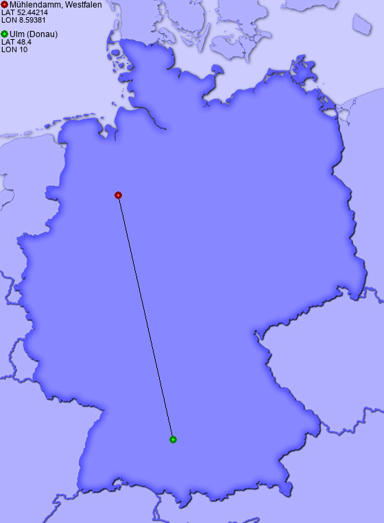 Distance from Mühlendamm, Westfalen to Ulm (Donau)