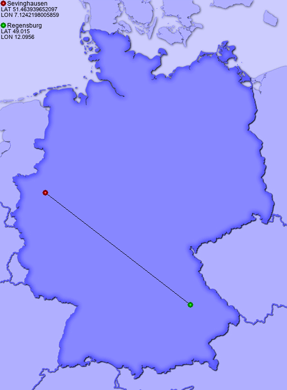 Distance from Sevinghausen to Regensburg