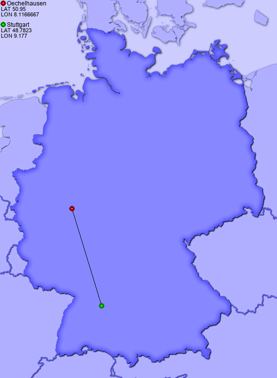 Distance from Oechelhausen to Stuttgart
