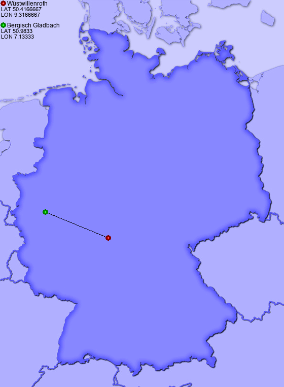 Distance from Wüstwillenroth to Bergisch Gladbach