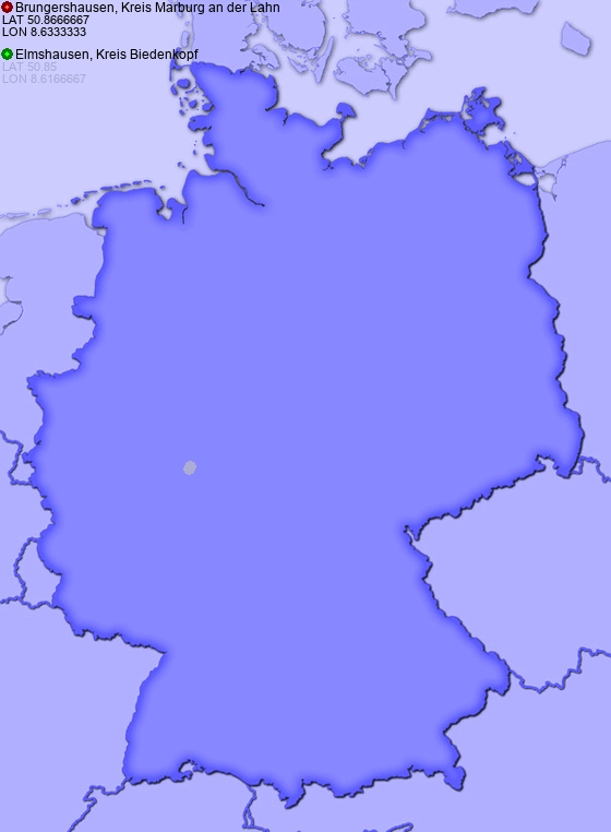 Distance from Brungershausen, Kreis Marburg an der Lahn to Elmshausen, Kreis Biedenkopf