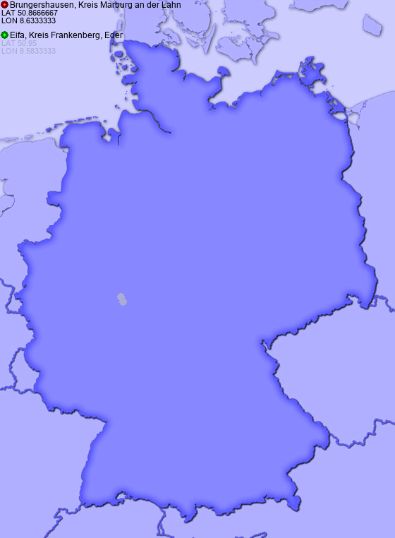 Distance from Brungershausen, Kreis Marburg an der Lahn to Eifa, Kreis Frankenberg, Eder