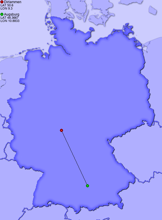 Distance from Dirlammen to Augsburg