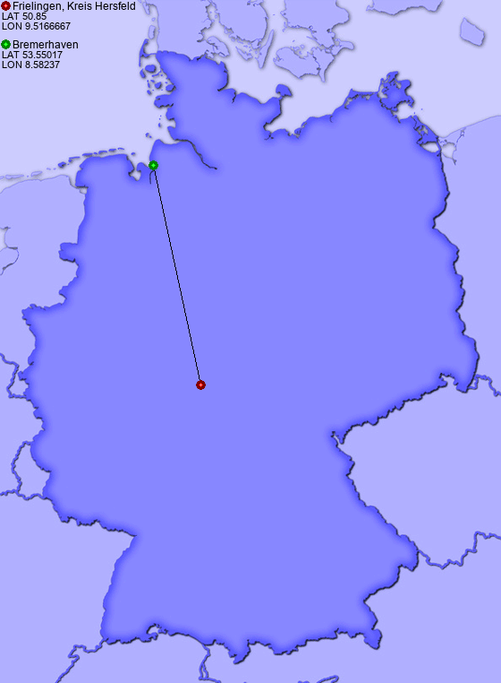 Distance from Frielingen, Kreis Hersfeld to Bremerhaven