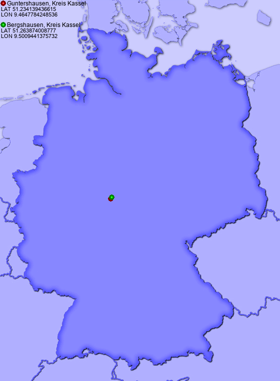 Distance from Guntershausen, Kreis Kassel to Bergshausen, Kreis Kassel