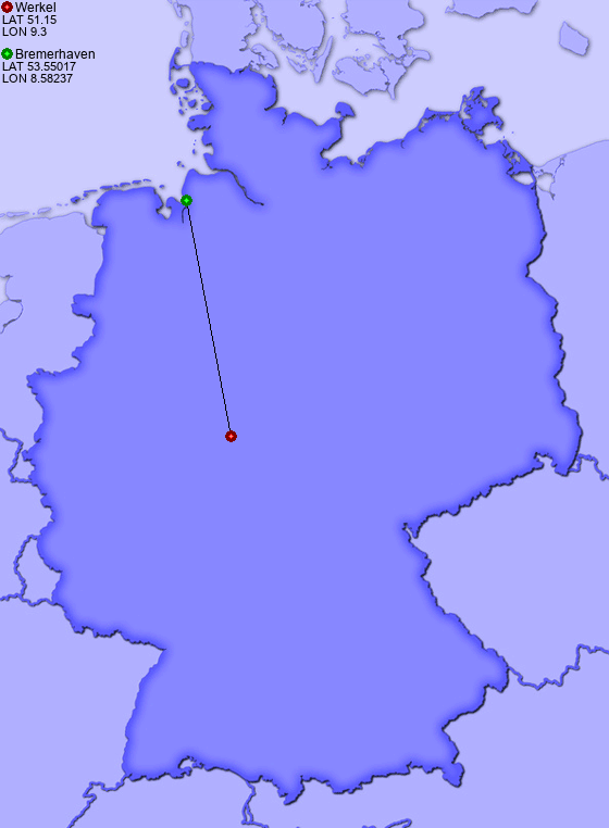 Distance from Werkel to Bremerhaven