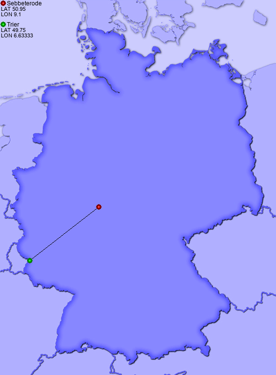 Distance from Sebbeterode to Trier