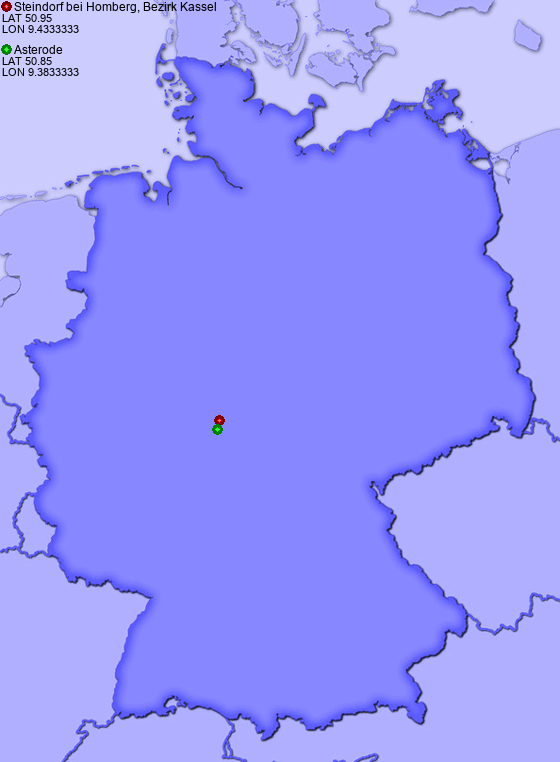 Distance from Steindorf bei Homberg, Bezirk Kassel to Asterode