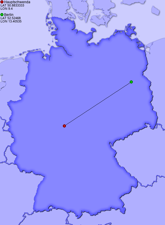 Distance from Hauptschwenda to Berlin