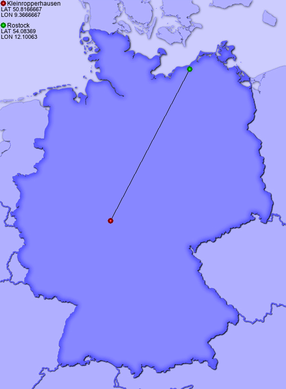 Distance from Kleinropperhausen to Rostock