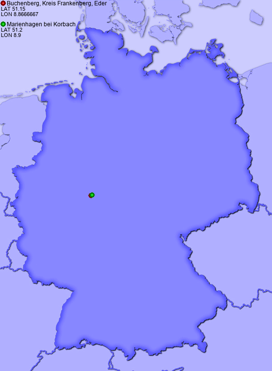 Distance from Buchenberg, Kreis Frankenberg, Eder to Marienhagen bei Korbach
