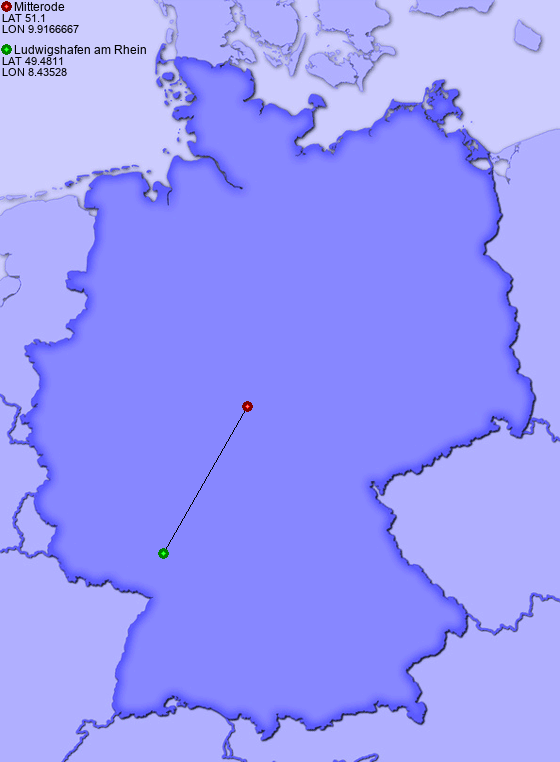 Distance from Mitterode to Ludwigshafen am Rhein