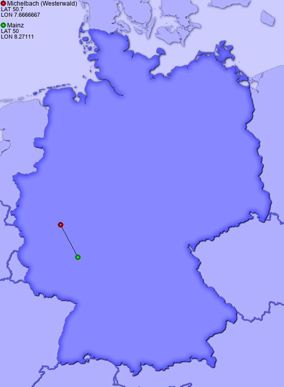 Distance from Michelbach (Westerwald) to Mainz