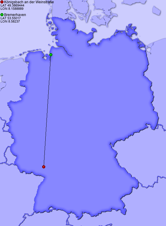 Distance from Königsbach an der Weinstraße to Bremerhaven