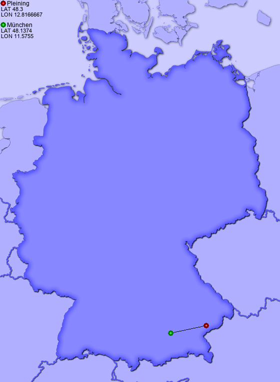 Distance from Pleining to München