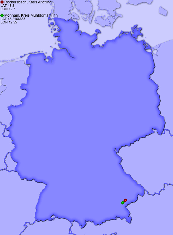Distance from Rockersbach, Kreis Altötting to Monham, Kreis Mühldorf am Inn