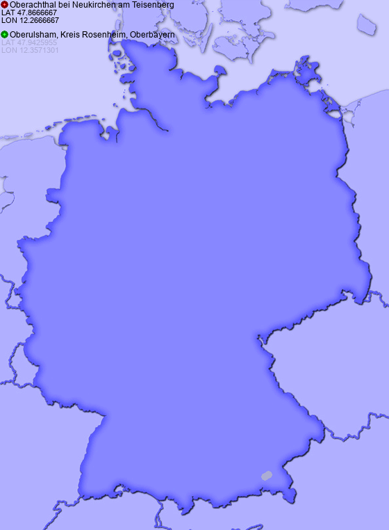Distance from Oberachthal bei Neukirchen am Teisenberg to Oberulsham, Kreis Rosenheim, Oberbayern