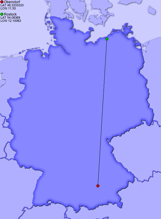 Distance from Oberndorf to Rostock