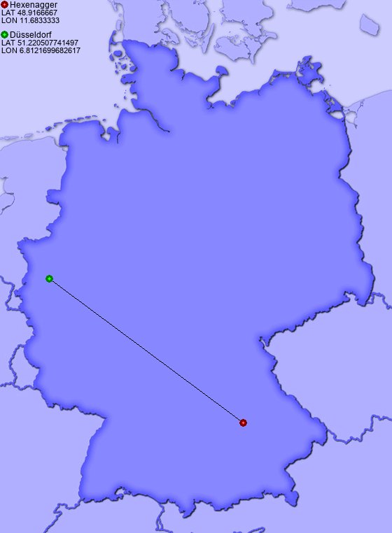 Distance from Hexenagger to Düsseldorf