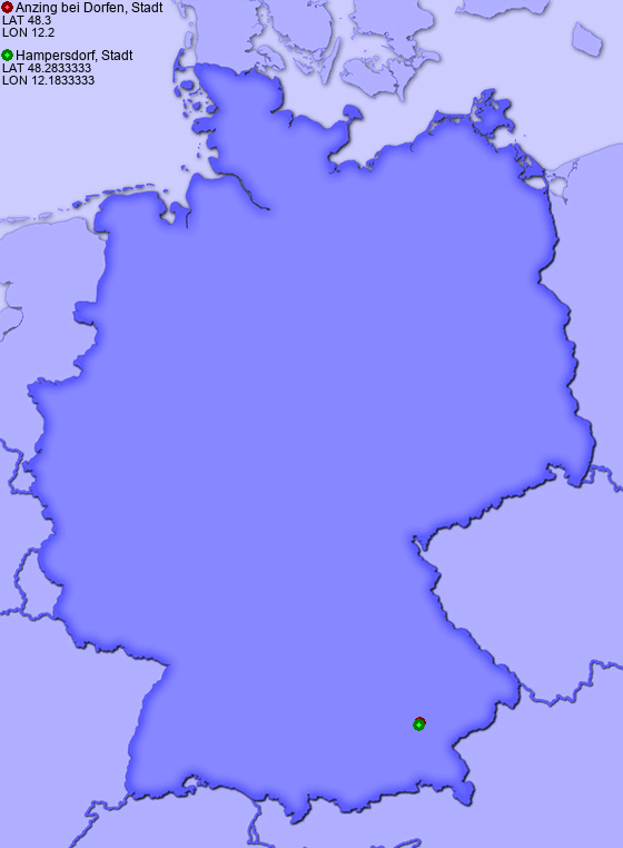 Distance from Anzing bei Dorfen, Stadt to Hampersdorf, Stadt