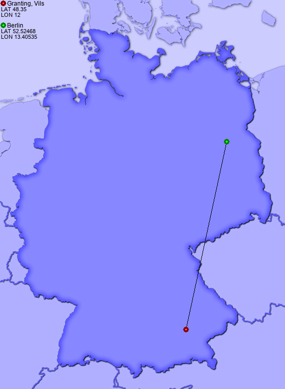 Distance from Granting, Vils to Berlin