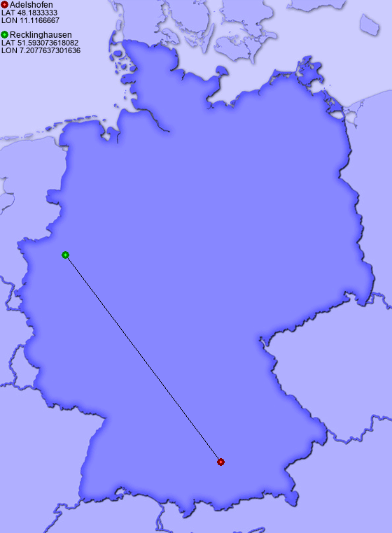Distance from Adelshofen to Recklinghausen