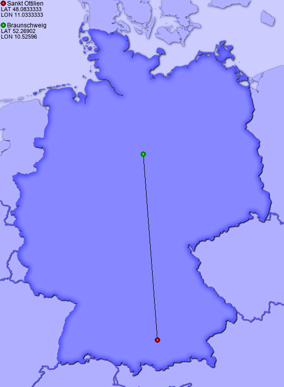 Distance from Sankt Ottilien to Braunschweig
