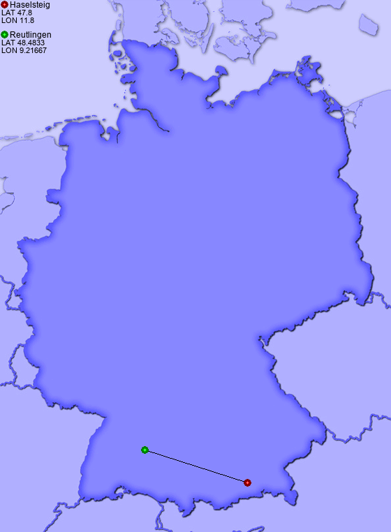 Distance from Haselsteig to Reutlingen