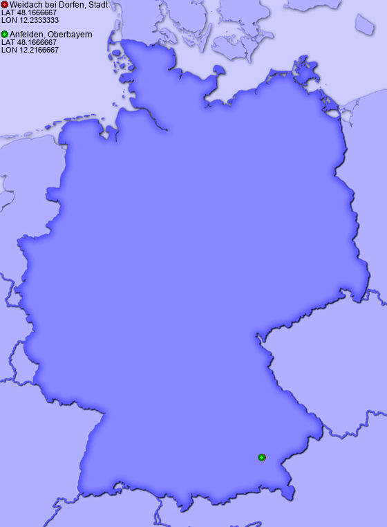 Distance from Weidach bei Dorfen, Stadt to Anfelden, Oberbayern