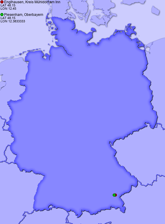 Distance from Englhausen, Kreis Mühldorf am Inn to Piesenham, Oberbayern