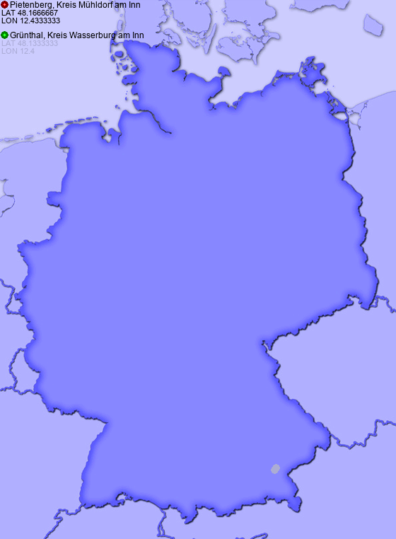 Distance from Pietenberg, Kreis Mühldorf am Inn to Grünthal, Kreis Wasserburg am Inn