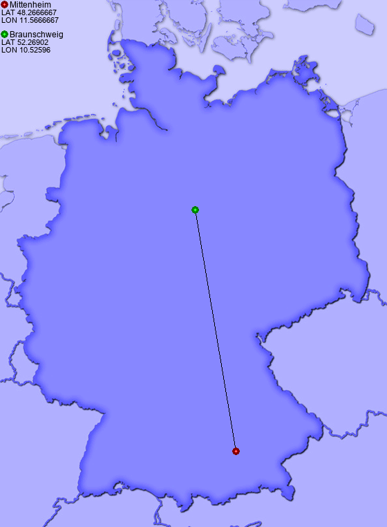 Distance from Mittenheim to Braunschweig