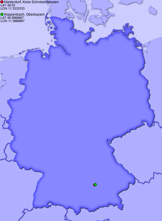 Distance from Niederdorf, Kreis Schrobenhausen to Koppenbach, Oberbayern
