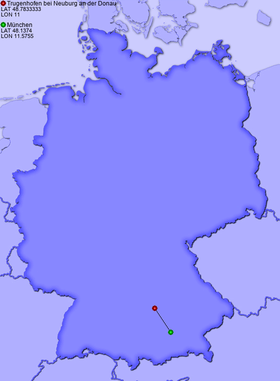 Distance from Trugenhofen bei Neuburg an der Donau to München