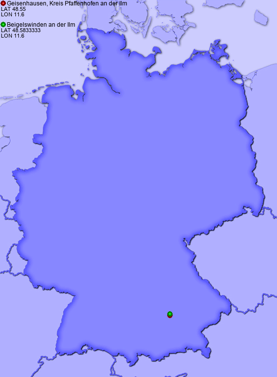 Distance from Geisenhausen, Kreis Pfaffenhofen an der Ilm to Beigelswinden an der Ilm