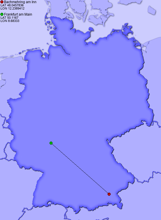Distance from Bachmehring am Inn to Frankfurt am Main