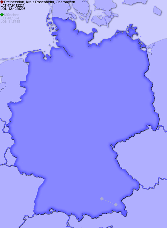 Distance from Preinersdorf, Kreis Rosenheim, Oberbayern to München