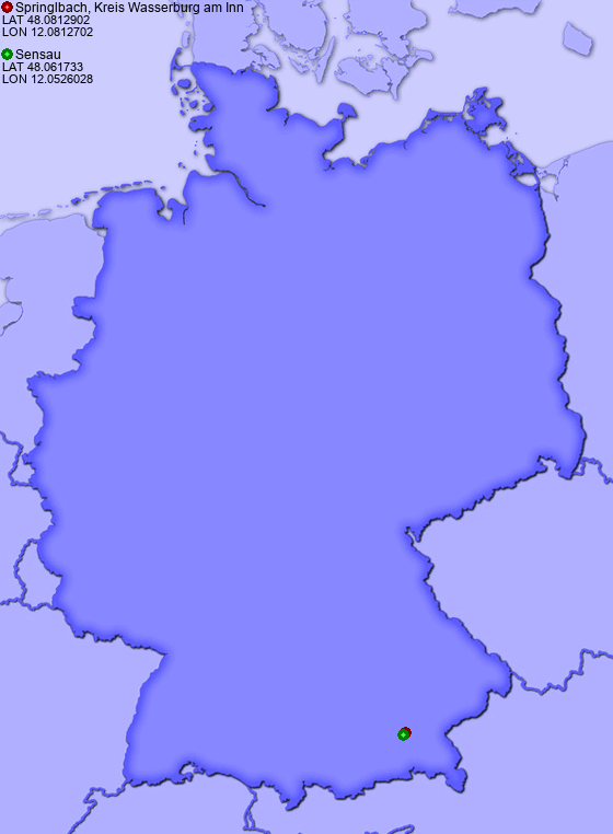 Distance from Springlbach, Kreis Wasserburg am Inn to Sensau