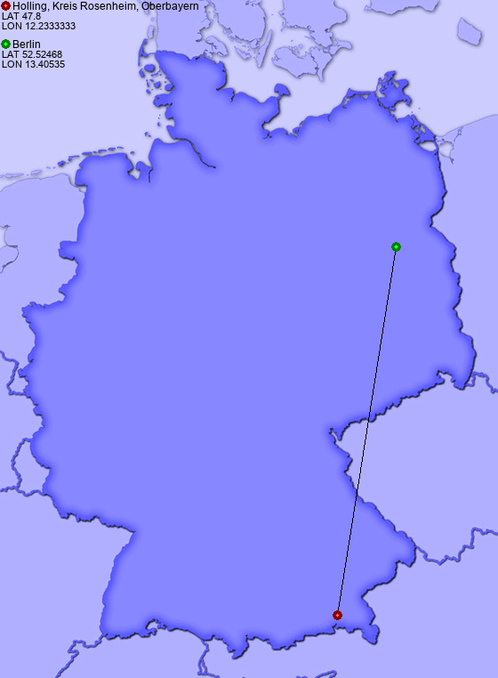Distance from Holling, Kreis Rosenheim, Oberbayern to Berlin