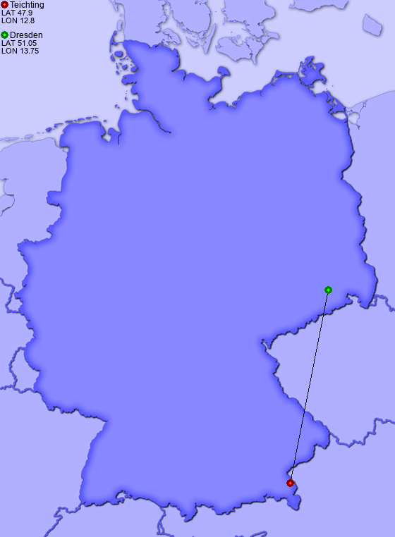 Distance from Teichting to Dresden