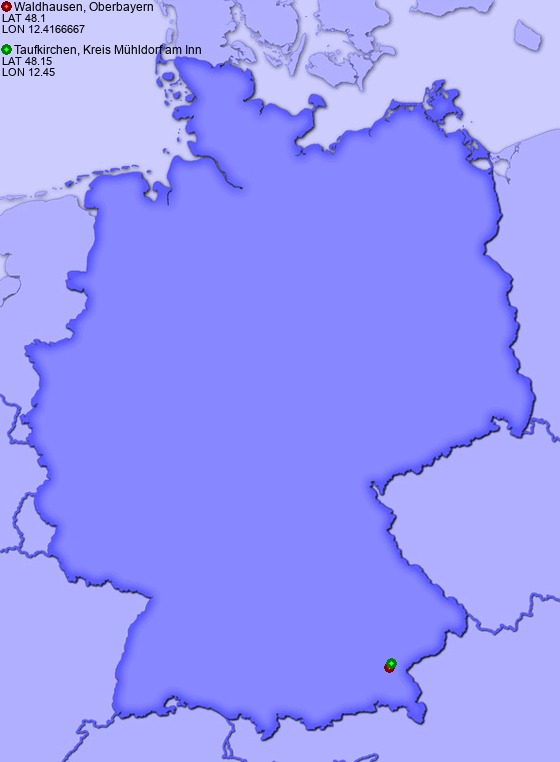 Distance from Waldhausen, Oberbayern to Taufkirchen, Kreis Mühldorf am Inn
