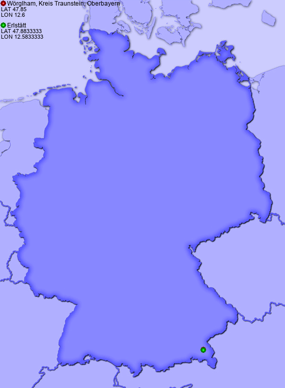 Distance from Wörglham, Kreis Traunstein, Oberbayern to Erlstätt