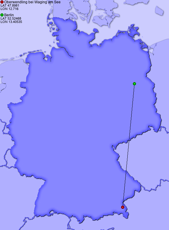 Distance from Oberwendling bei Waging am See to Berlin